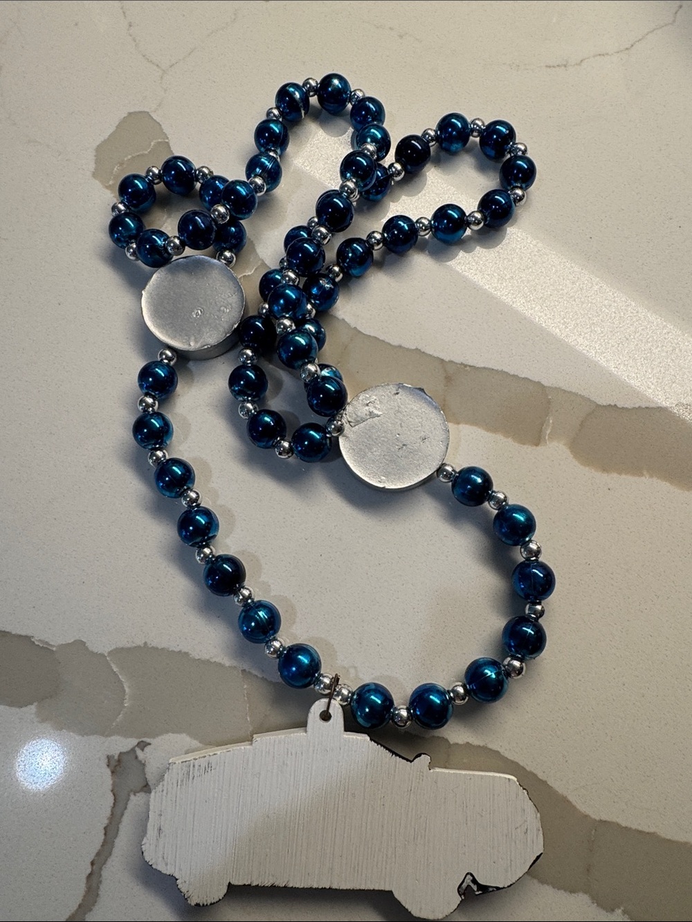 New Orleans Police Bead Necklace with Patrol SUV Pendant - Teal Blue - Picture 2 of 3